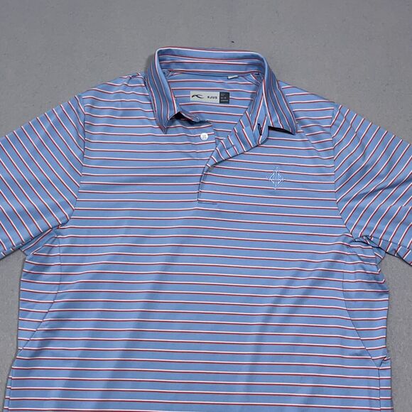 KJUS Golf Polo Shirt Mens Medium 50 Blue Red Performance Athletic Striped Casual - Picture 2 of 11